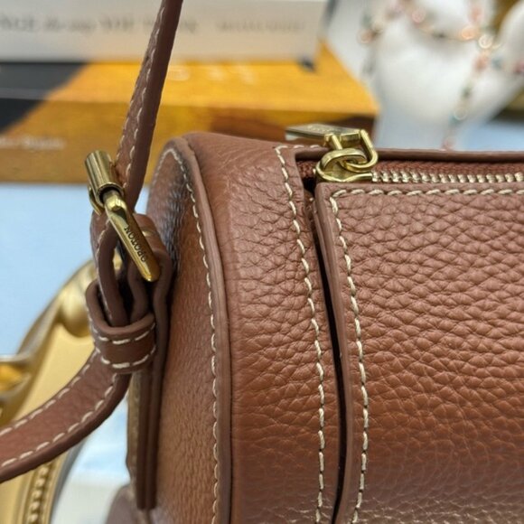 🆕 OROTON 🧿 NWOT Margot Mini Cylindrical Leather Drum Bag, Whiskey Caramel - Picture 5 of 16